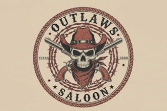make awesome outlaws saloon or t shirt brand logo