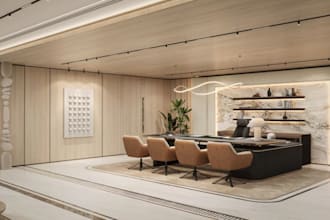 generate modern corporate lobby,office interior furniture,reception virtual tour