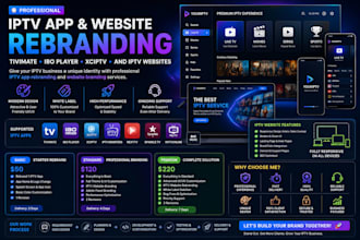professionally rebrand latest iptv apps  tivimate, xciptv  ibo player