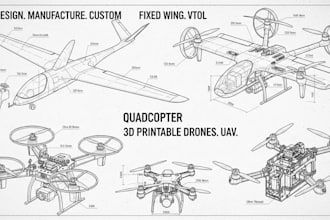 design manufacture custom fixed wing, vtol, quadcopter, 3d printable drones, uav