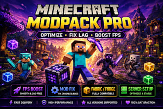 create, fix and optimize modpack minecraft, sever setup, paper, fabric to forge
