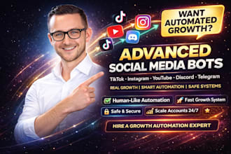 develop tiktok bot, youtube bot, instagram bot, discord bot, telegram bot faster