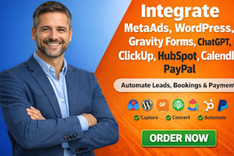 integrate metaads wordpress gravityform chatgpt  clickup hubspot calendly paypal