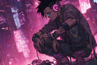 create cyberpunk anime style illustration for you