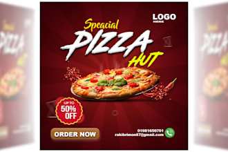 design eye catching burger and pizza shop poster, banner