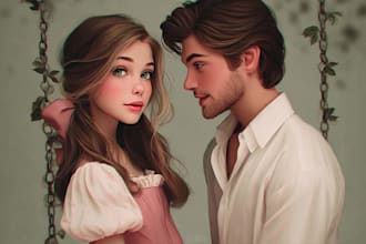 create a custom disney style couple cartoon illustration