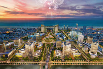 develop 3d landscape master plan, city public park, site layout, plot map render