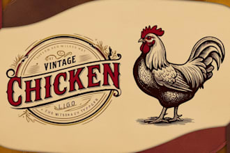 design high quality chicken vintage logo with t shirt design