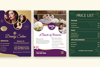 design beauty salon, spa, skincare flyers, poster, and price list