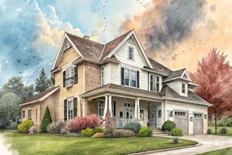 create house or building photo into watercolor art