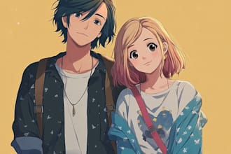 do a anime couple character art anime style