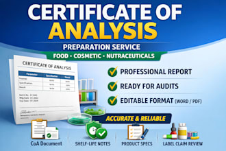 prepare professional coas for, cosmetic and nutraceuticals