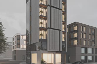 design building, architectural exterior,facade 3d renderings