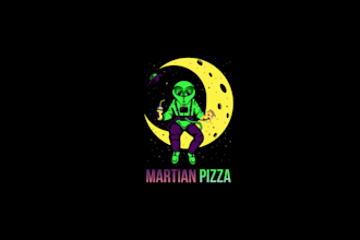 do food truck restaurant logo with martian pizza alien