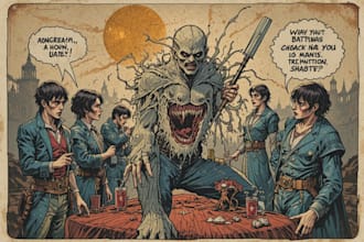 create distressed vintage retro comic art for tshirt, poster