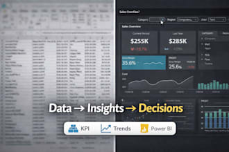 do data visualization dashboard, data analysis, kpis reports with excel, powerbi