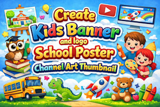 create kids banner and logo, school poster, channel art thumbnail