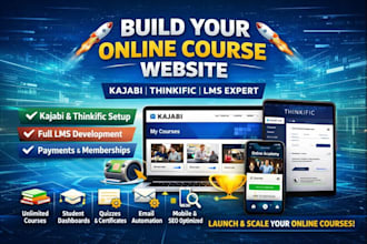 build an online course website, lms, kajabi, thinkific, elearning website