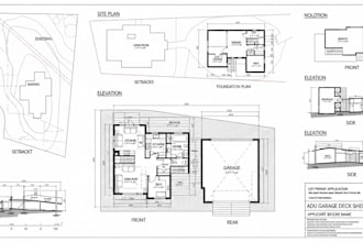 create city permit blueprints for house, adu, garage, deck, patio, and shed