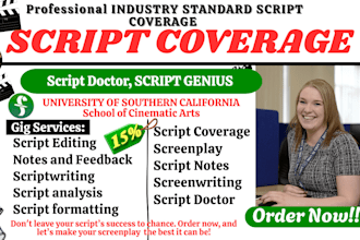 provide script coverage, notes feedback, analysis for script and screenplay