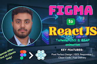 convert figma to react js landing page with gsap animation
