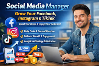 be your social media manager specialist and grow your facebook instagram tiktok