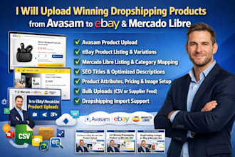 upload winning dropshipping products from avasam to ebay mercado libre listing