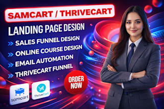 do samcart,thrivecart vsl sales funnel page design lead pages upsells, downsells