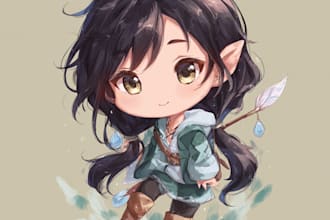 make cute anime chibi for dnd, pfp, fanart, chibi png tuber