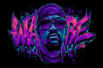 create graffiti illustration, album cover, merchandise, logo