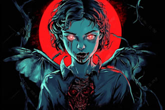 make an horror and gothic line art illustration