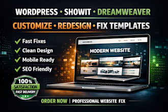 customize, design, redesign, fix wordpress adobe dreamweaver showit template fix