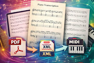 transcribe and arrange your songs into music sheet PDF musicxml and midi sheet
