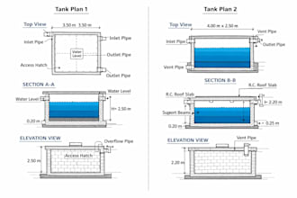 design a professional water tank plan with detailed drawings
