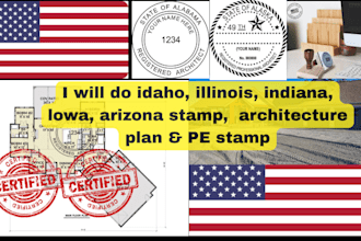 do idaho, illinois, indiana, lowa, arizona stamp,  architecture plan pe stamp