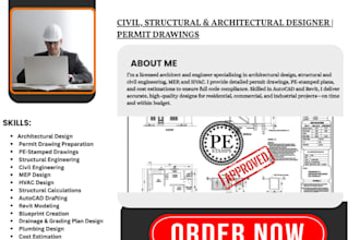 licensed architect, structural engineer for permit drawings and approvals