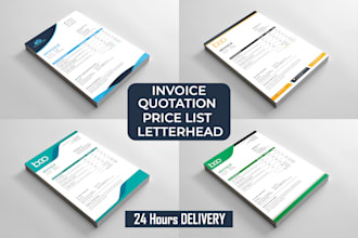 design professional invoice, quotation, letterhead, and business card
