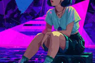 design retrowave cyberpunk synthwave with my style