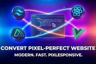 convert PSD to responsive HTML and tailwind CSS in 24 hours