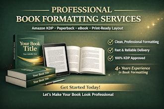 professionally format your book for kindle, paperback and hardcover