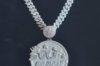 make custom logo pendant necklace,iced out baguette,cuban chain,stl,3d printing