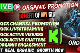 promote your kick channel, boost kick live viewers, chatters, and followers