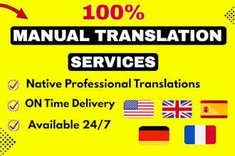 manually translate english to spanish, german, french with perfect grammar
