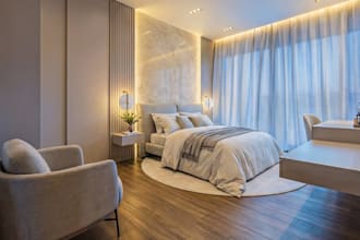 buildup 3d modern bedroom,home decor,wood floor interior,accent wall,cgi render