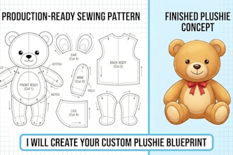 create custom plushie sewing patterns soft toy stuffed animal design blueprints