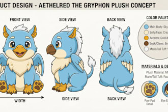 design custom plushie character reference sheets and stuffed animal toy concepts