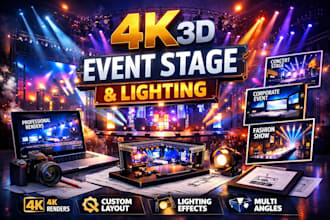 model, 4k render 3d events stage design, stage lighting event show design