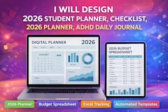 design 2026 student planner, checklist, 2026 planner, adhd daily journal notion