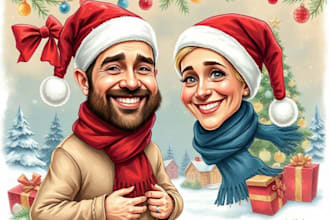 draw amazing christmas cartoon portraits and caricatures