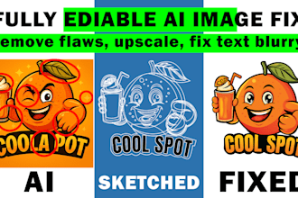 edit ai images logo remove flaws, upscale, fix text blurry